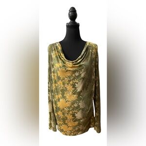 Natural Reflections: Green and Yellow Long Sleeve Drape Neck Shirt
